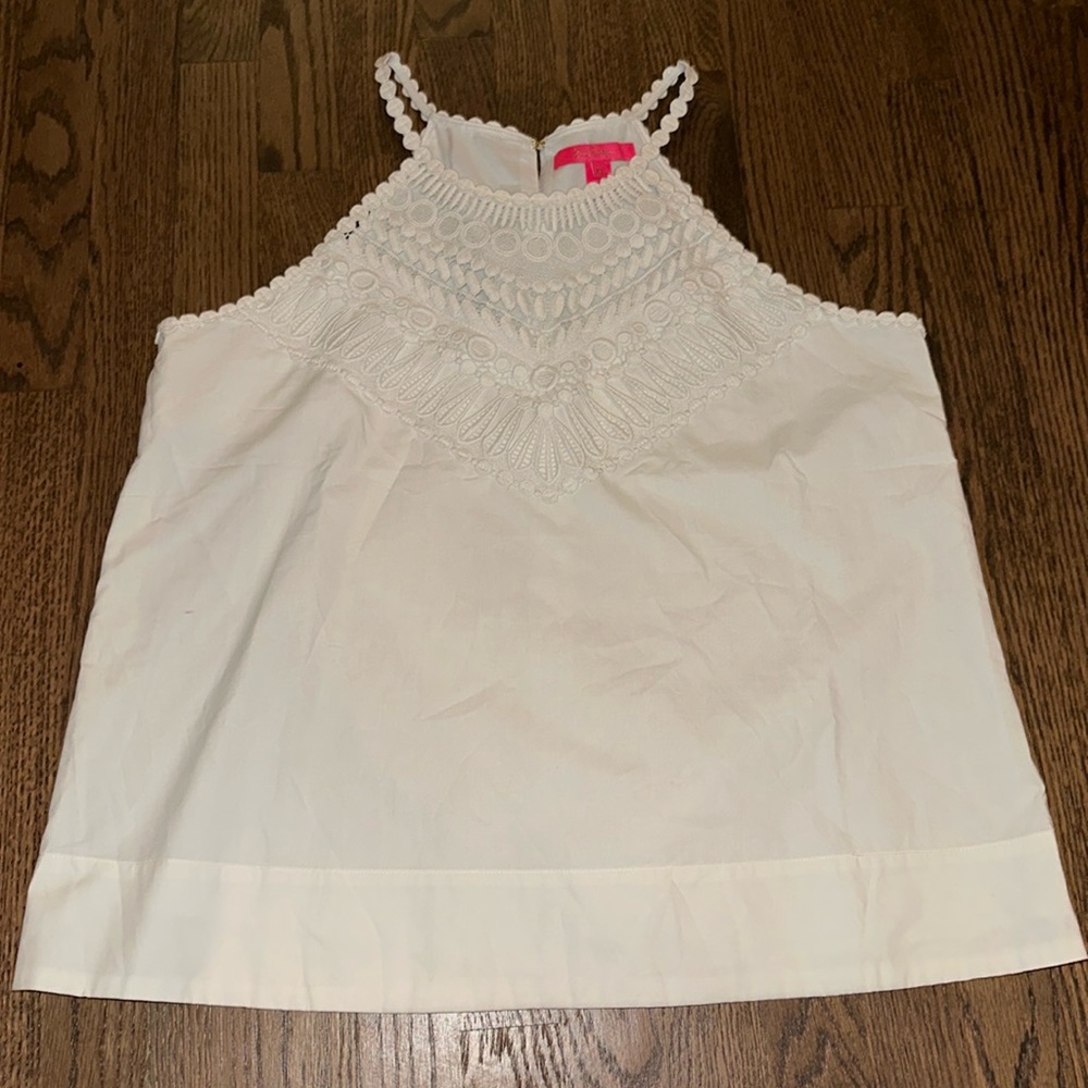 High neck/halter embroidery tank